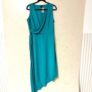 J JILL NWT MTALL WOMEN EMERALD GREEN SLEEVLESS MAXI SWAG VNECK ASYMETRICAL DRESS